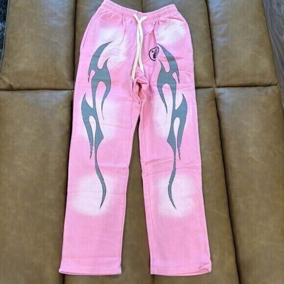 Hellstar Pink Flame Classic Logo Sweatpants / Joggers Pink Mens Size S M L
